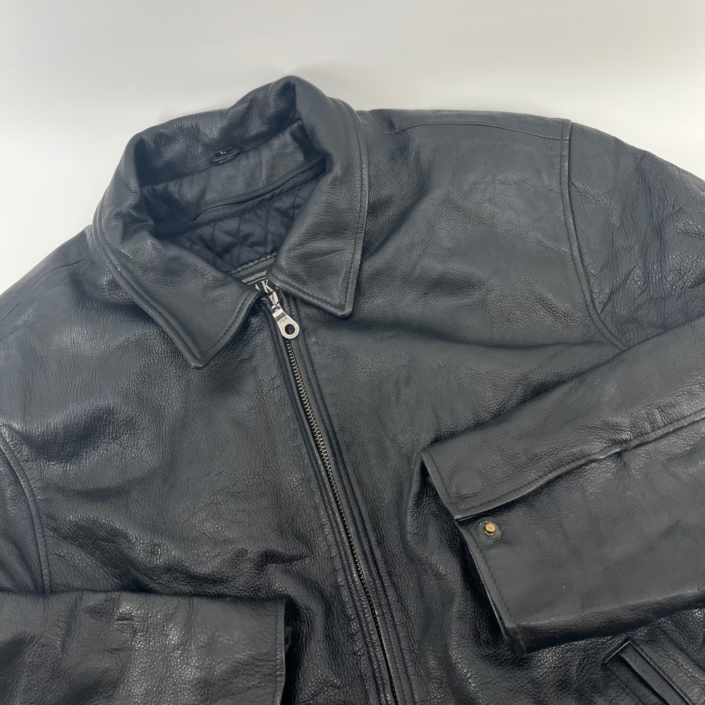 Oakwood Classic Mens Black Leather‎ Bomber Jacket Thinsulate L Large Full Zip